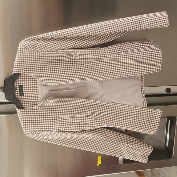 💕THEORY💕 Check Zip-Front Sculptured Jacket Grid Street Ivory Checker Print NWT - Picture 12 of 16